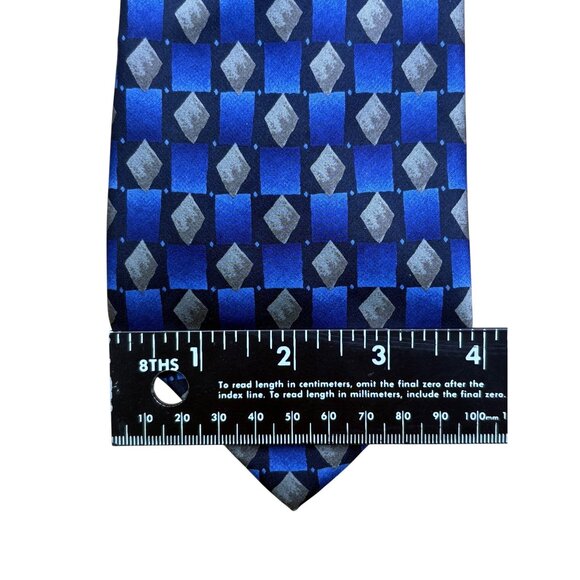 Stonehenge Men’s Blue & Gray 100% Silk Geometric Diamond Pattern Neck Tie - Picture 8 of 8